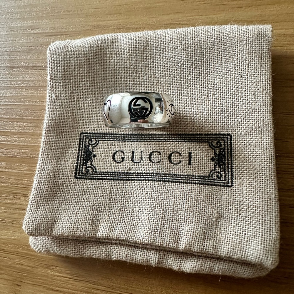 Gucci Sterling Silver 9mm Blind for Love’ Ring in sz 18/8 1/4 (US).